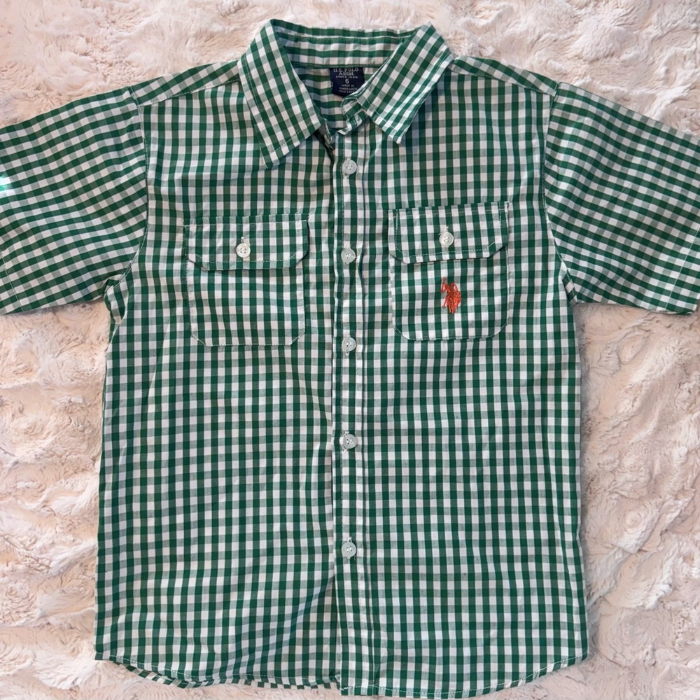U.S. Polo Assn. Green and White Checkered Boy’s Shirt